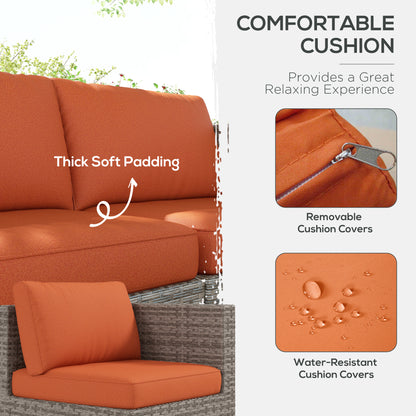 Suve Grey Rattan 6 Seater Garden Furniture Set With Orange Cushions