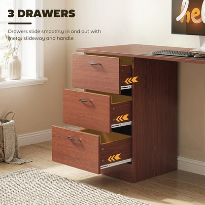 Mimi 120cm Wooden Walnut Brown Home Office Desk With 3 Shelves And Drawer Storage