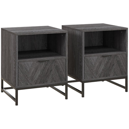 Halapa Set Of 2 Dark Grey Wood Bedside Tables With Drawer And Top Shelf