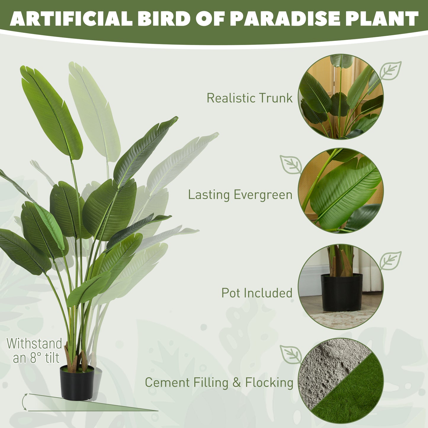 Nozizi Tall Artificial Bird Of Paradise Leaf Plant With Sculpted Foliage In Pot H8 160cm Green