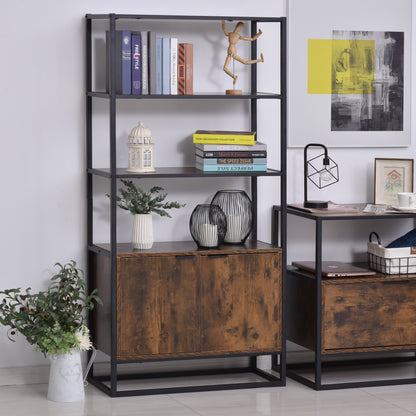 Tave Metal And Wood Rustic Brown And Black Large Industrial OFauxn Shelf Bookcase