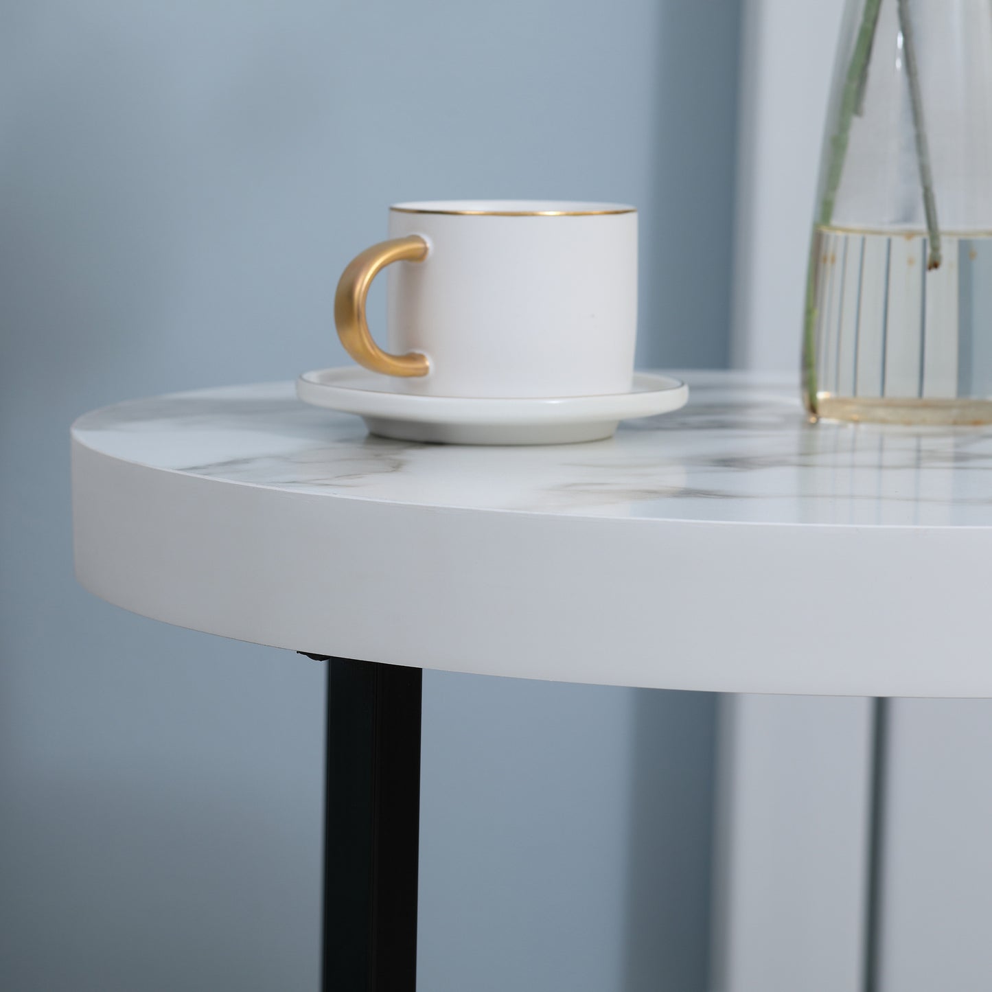 Nesama Black Metal And White Wooden  Set Of 2 Round Side Tables