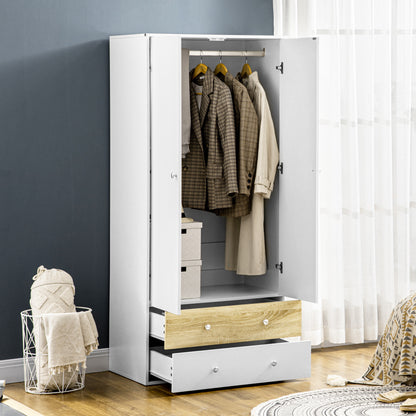 Coralia White and Natural 2 Door Wardrobe With Hanging Rail and 2 Drawers