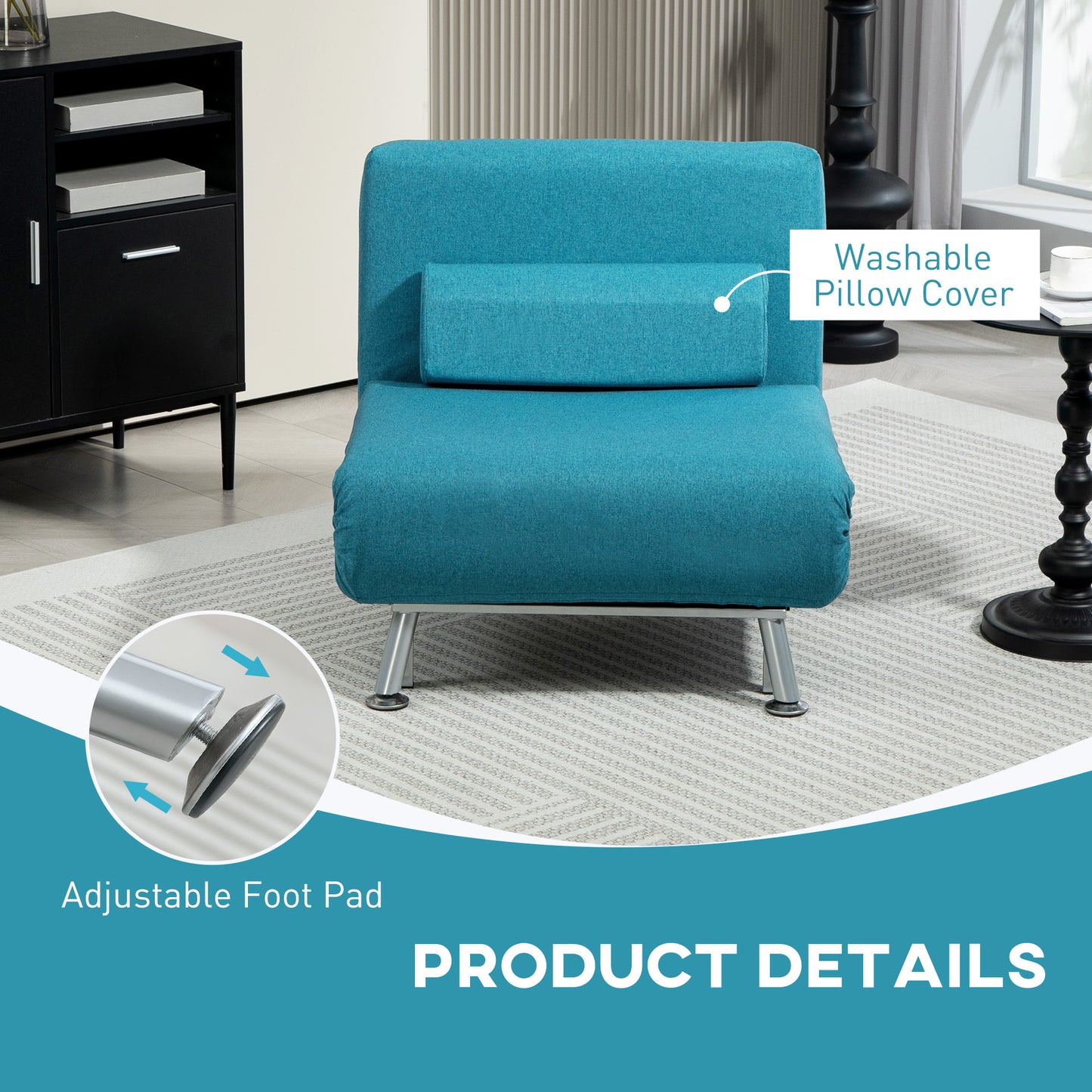 Rekele Linen Dark Blue Single Sleeper Chair