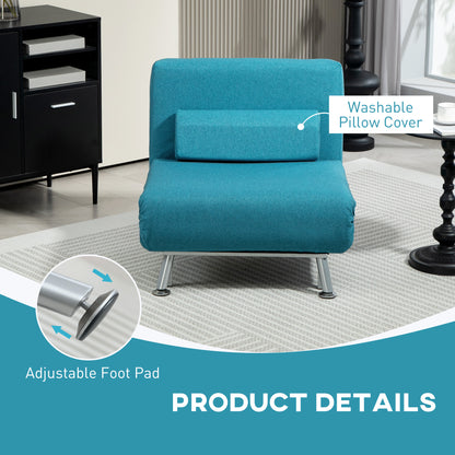 Rekele Linen Dark Blue Single Sleeper Chair