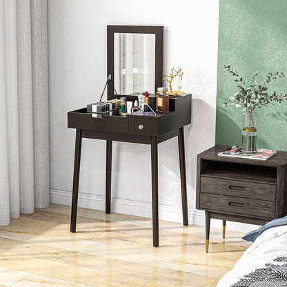 Sinotti Black Dressing Table With Flip Up Mirror 2 Drawers And Wood Legs