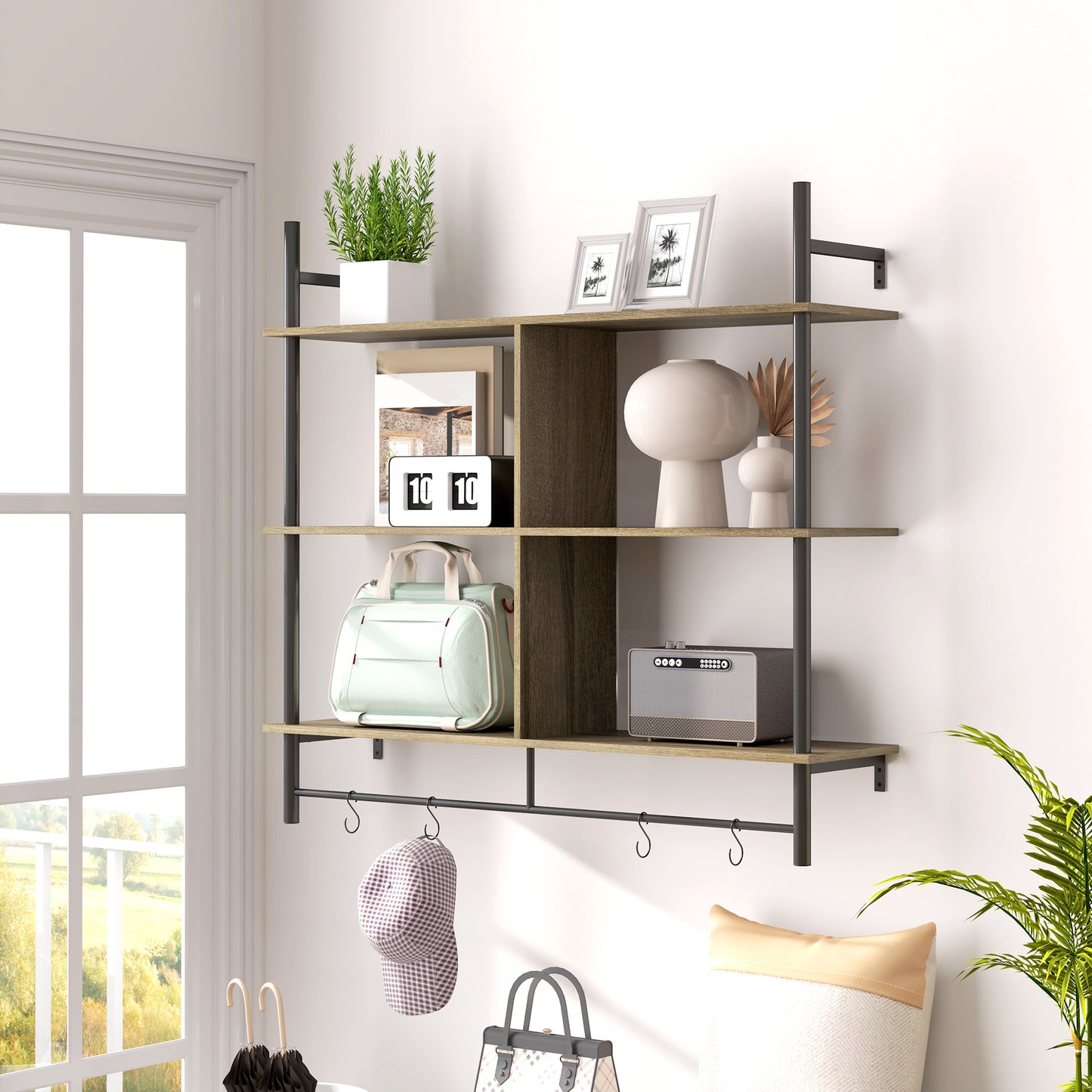 Doso Yoli Wood Effect Grey 3 Tier Floating Wall Shelves