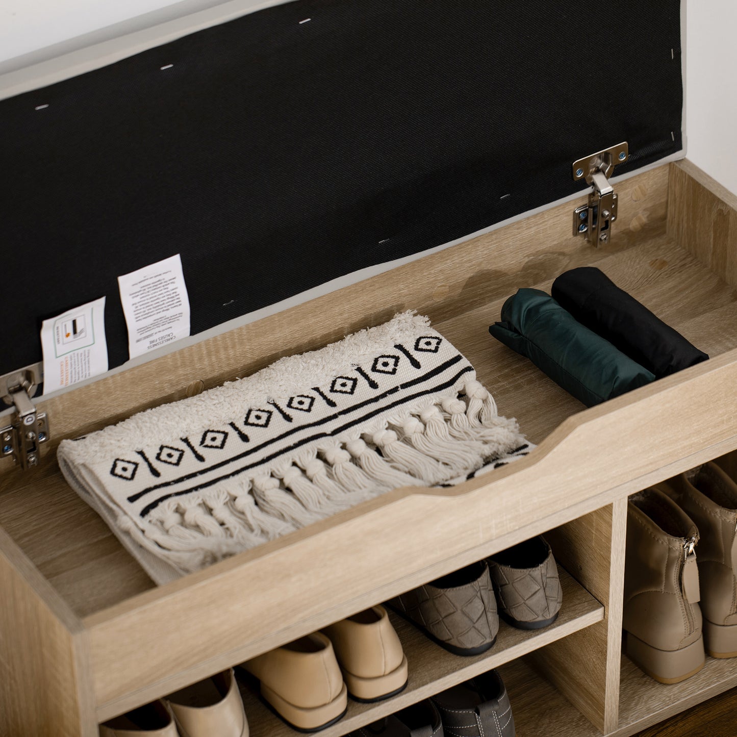Sonala Wooden Oak Shoe Storage Bench With Hidden Compartment And Padded Seat