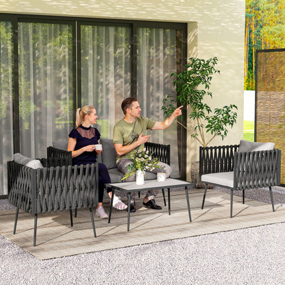 Salitte Rattan Rope Grey 4 Seater Outdoor Furniture Set With Cushions