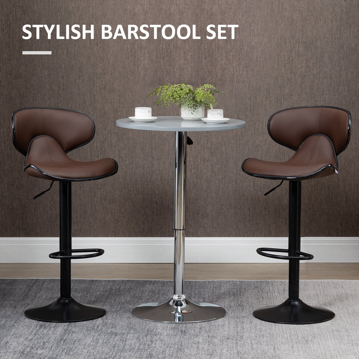 Mifaro Set Of 2 Brown Adjustable Swivel Bar Stools With Steel Frame And Footrest