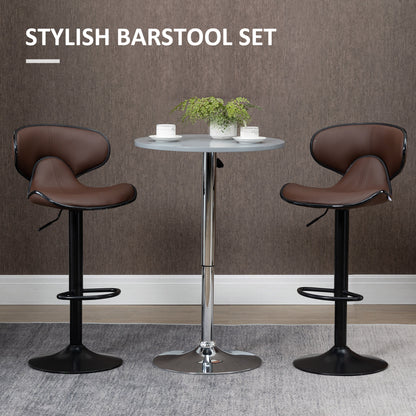 Mifaro Set Of 2 Brown Adjustable Swivel Bar Stools With Steel Frame And Footrest