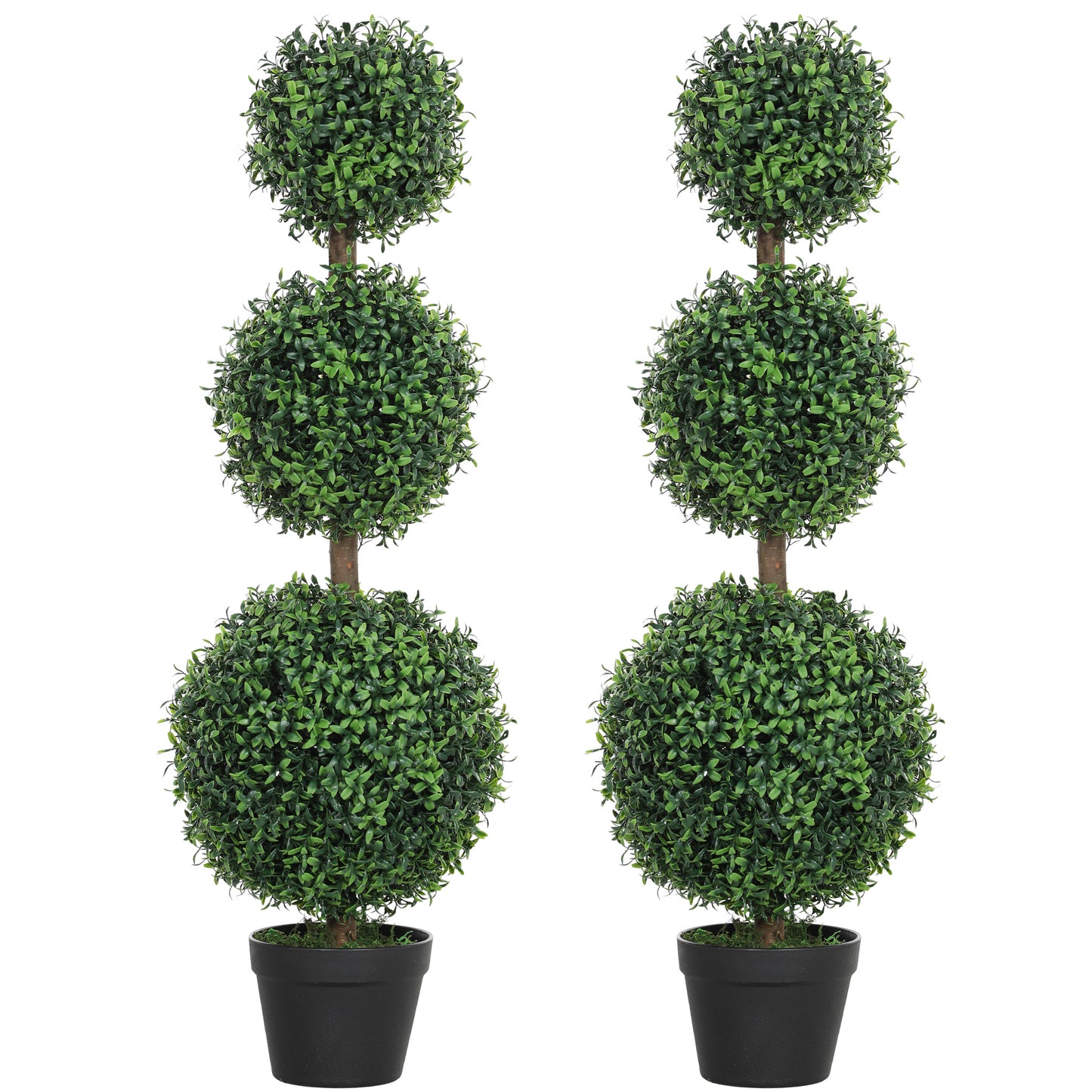 Rafile Set Of 2 Artificial Boxwood Topiary Trees With Triple Ball Design H8 100cm