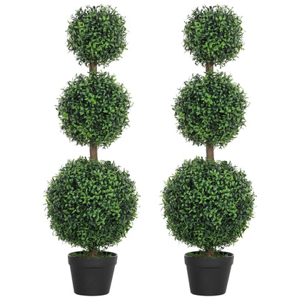 Rafile Set Of 2 Artificial Boxwood Topiary Trees With Triple Ball Design H8 100cm