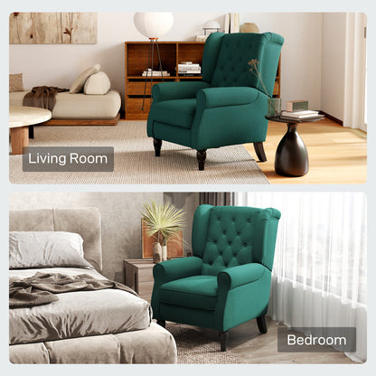 Redi Fabric Dark Green Retro Wingback Accent Armchair With Diamond Button Tufted Upholstery