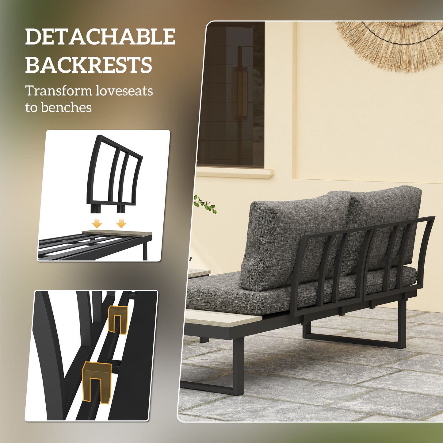 Maluki Aluminium Dark Grey 4 Seater L Shaped Garden Furniture Set With Coffee Table
