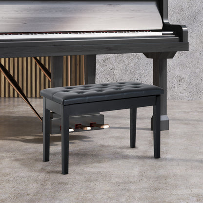 Milara Faux Leather Black Upholstered Piano Bench With Storage Compartment Diamond Tufted Lid