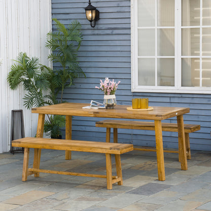 Mofi Acacia Wood Natural 3 Piece Picnic Bench Set With Table And 2 Benches