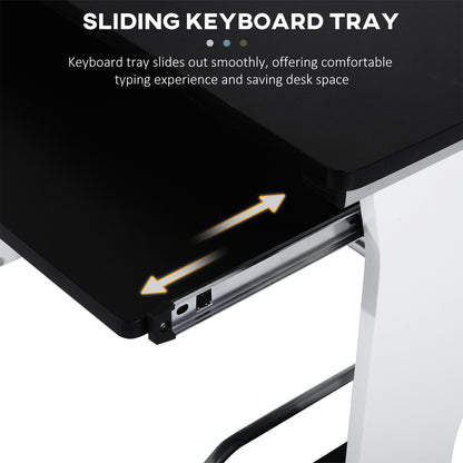 Tafi 100cm Wooden Black Home Office Desk With Keyboard Tray Drawers And Storage Shelves