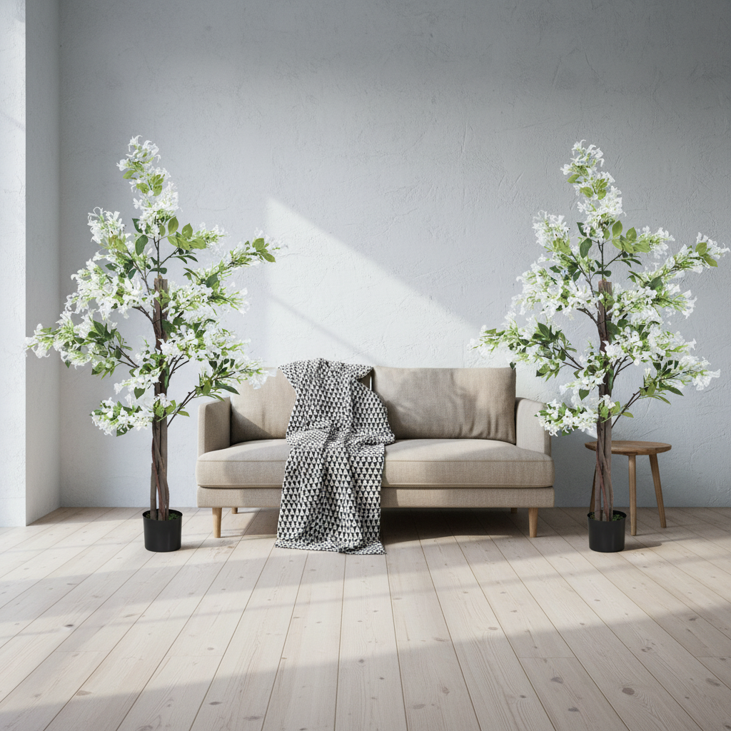 Laniha Set Of 2 Artificial Honeysuckle Flower Plants With Curved Stems In White Pots