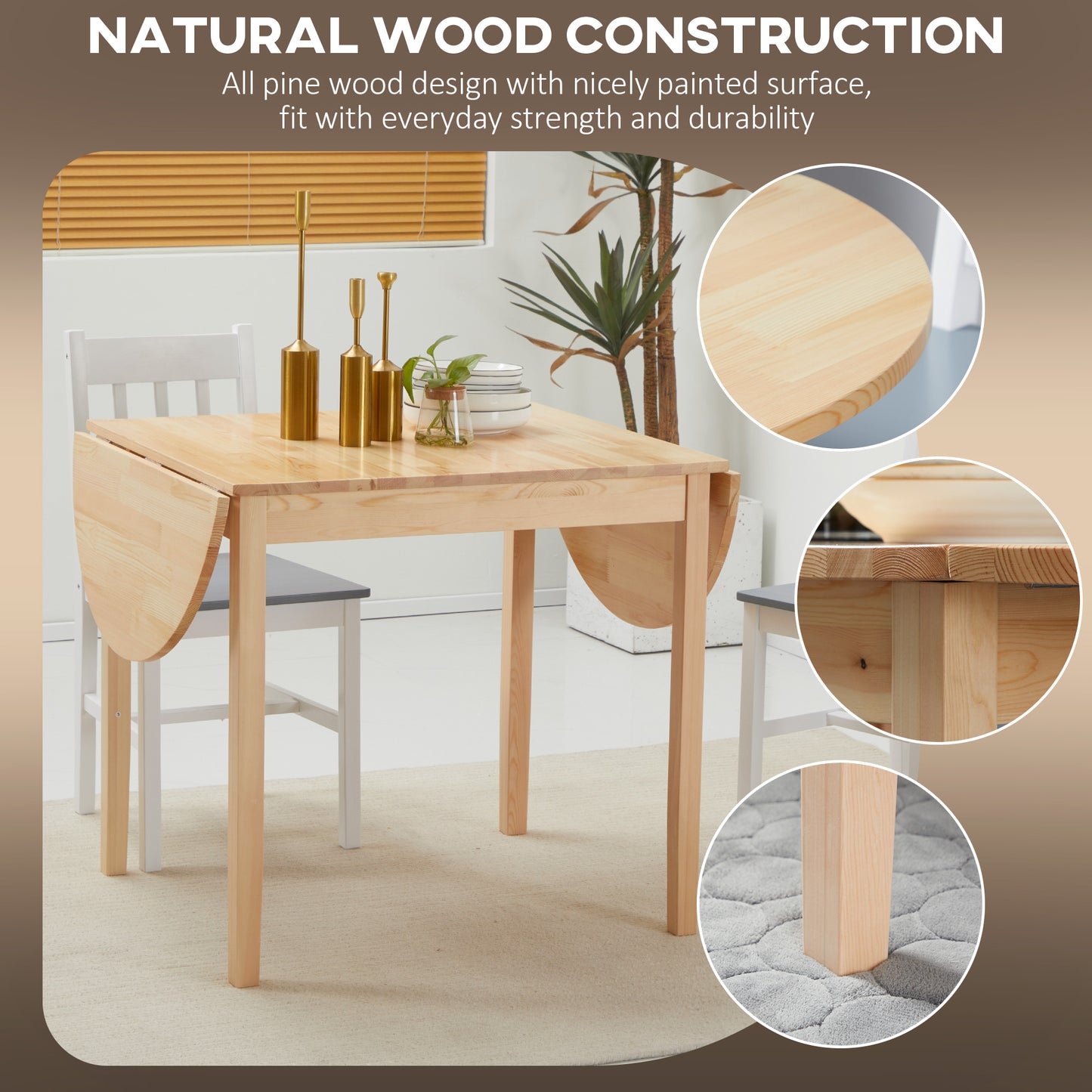 Fico Solid Wood Natural Drop Leaf Dining Table Seating 4 To 6