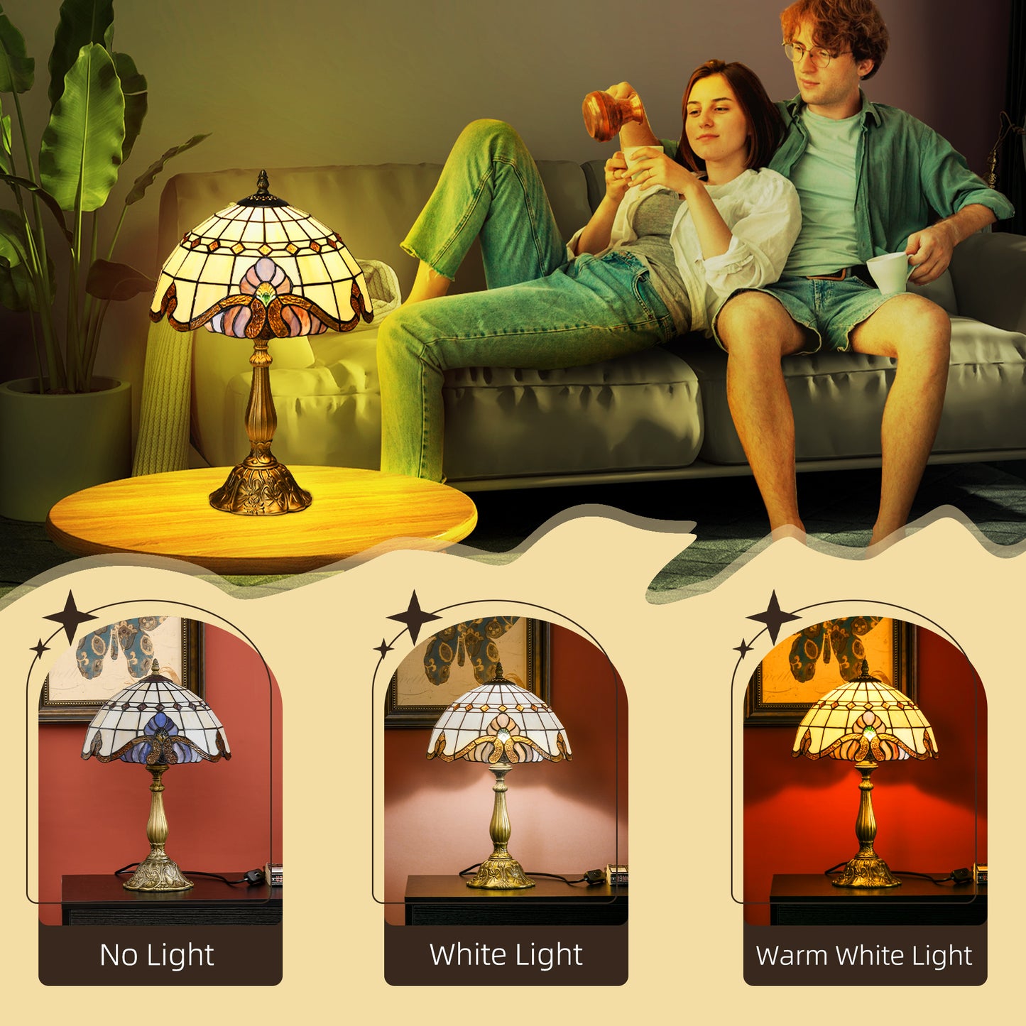 Noka Glass And Metal Multi Colour Handcrafted Stained Glass Table Lamp