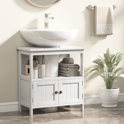 Dilaco White Fauxdestal Sink Storage Cabinet With Double Doors And Internal Shelving