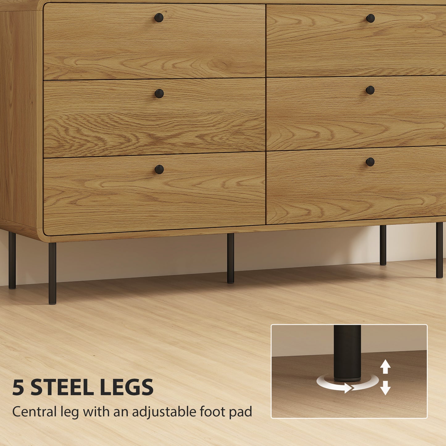 Naniba Wood Oak Finish 6 Drawer Storage Chest