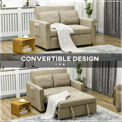 Venido Loni Beige Fabric 2 Seater Sofa Bed With Side Pockets And Cushions