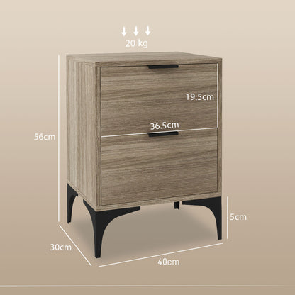Nielel Set Of 2 Grey Wood Effect Bedside Tables 2 Drawers