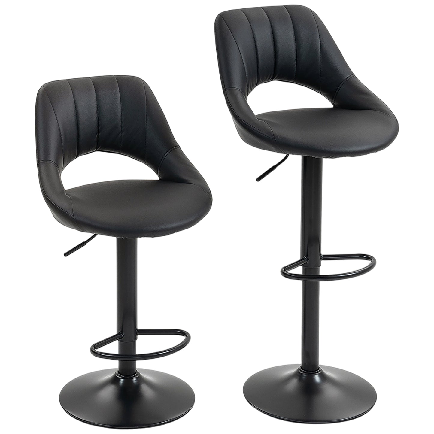 Nadi Set Of 2 Black Faux Leather Bar Chairs With Padded Seats