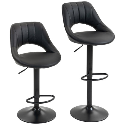 Nadi Set Of 2 Black Faux Leather Bar Chairs With Padded Seats