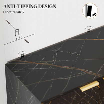 Nomi Black And Gold Elegant Sideboard With Ribbed Finish