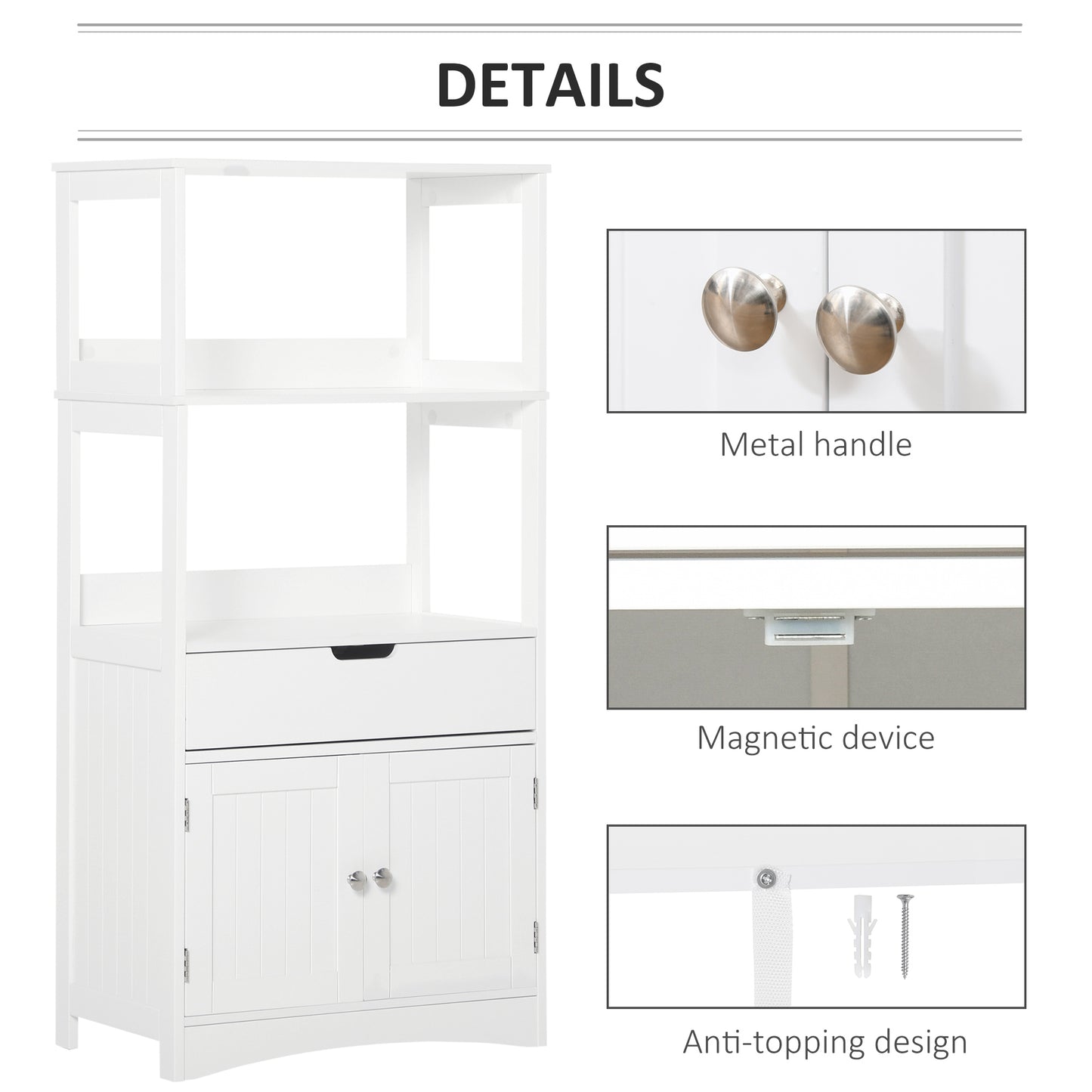 Disarike White Freestanding Storage Cabinet With Shelves Drawers And Double Doors For Bathroom Or Kitchen