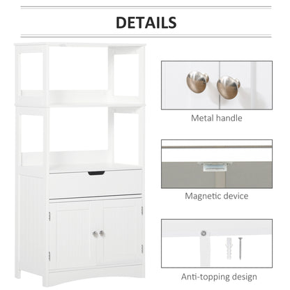 Disarike White Freestanding Storage Cabinet With Shelves Drawers And Double Doors For Bathroom Or Kitchen