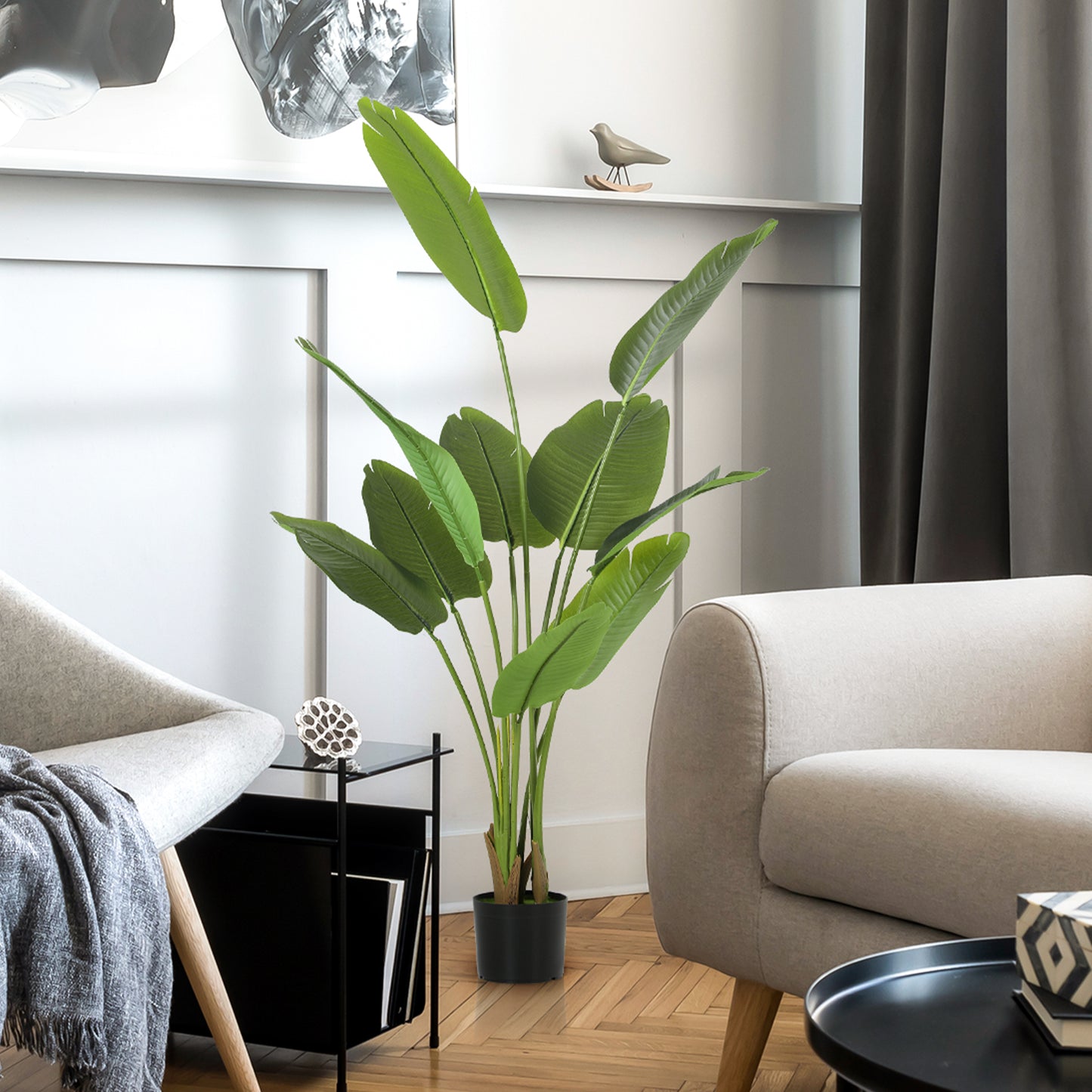 Nozizi Tall Artificial Bird Of Paradise Leaf Plant With Sculpted Foliage In Pot H8 160cm Green