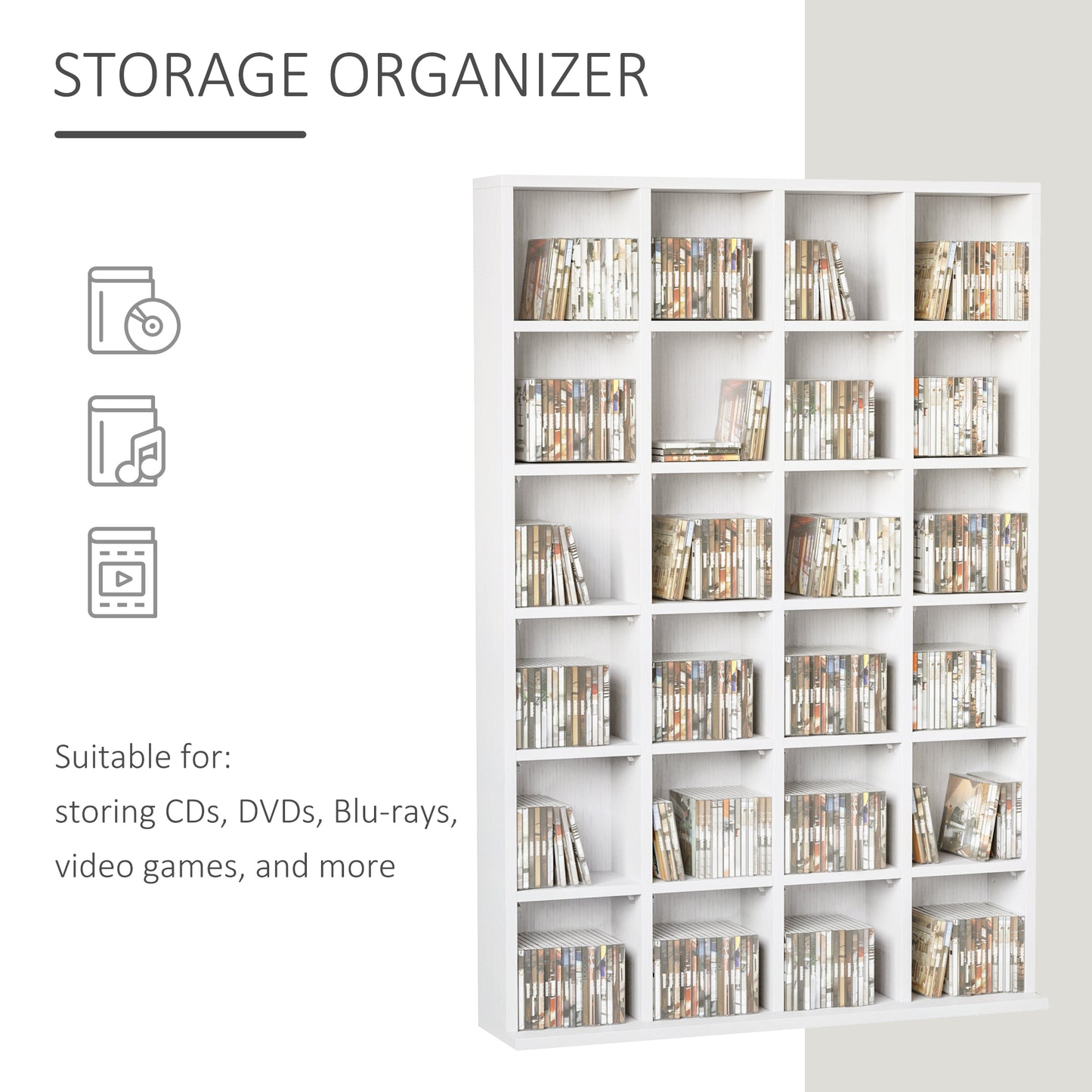 Kerire Wood White Adjustable CD Storage Unit