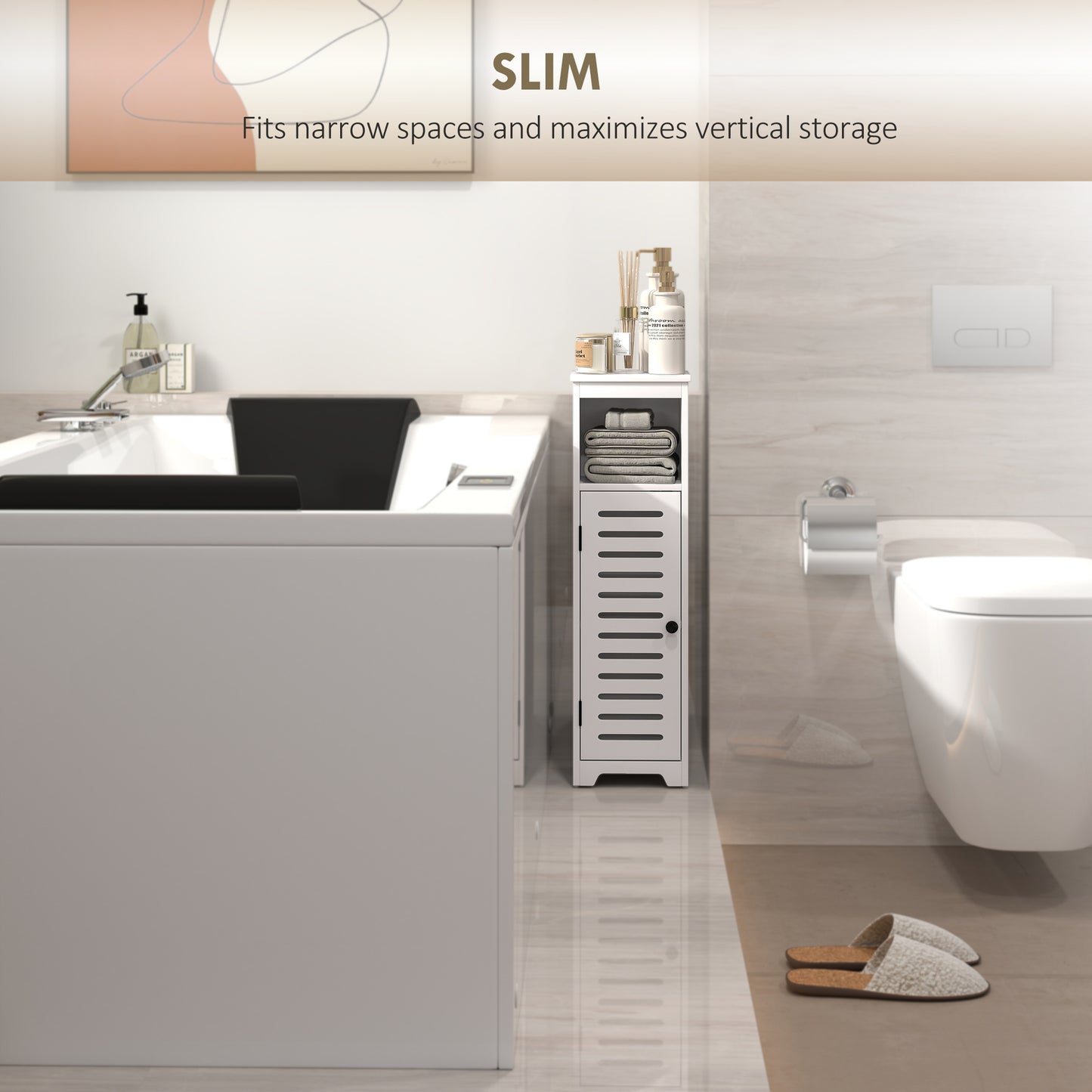 Nanova Compact Bathroom Floor Storage Cabinet With Louvered Door And Adjustable Shelves White 22 x 20 x 75 cm
