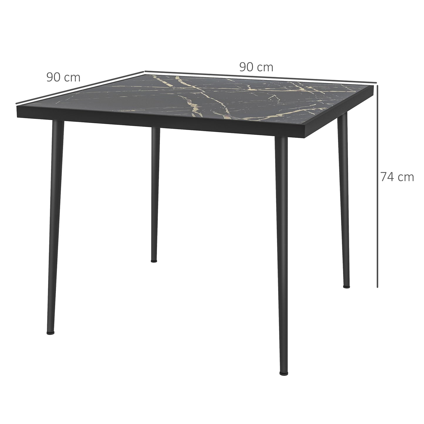 Zive 4 Seater Steel Black Square Outdoor Dining Table With Marble Effect Glass Top