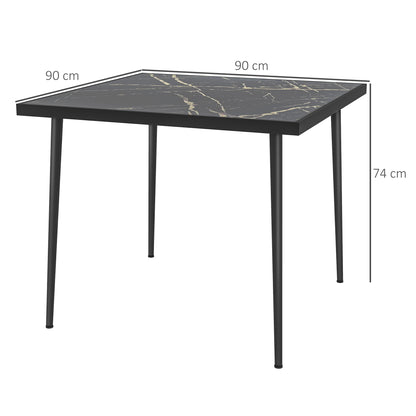 Zive 4 Seater Steel Black Square Outdoor Dining Table With Marble Effect Glass Top