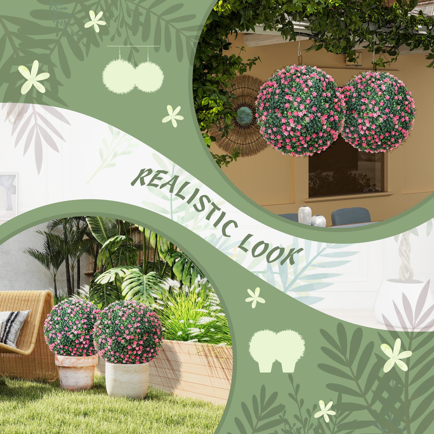 Notolu Kano Set Of 2 Artificial Boxwood Ball Plants In Pink Finish