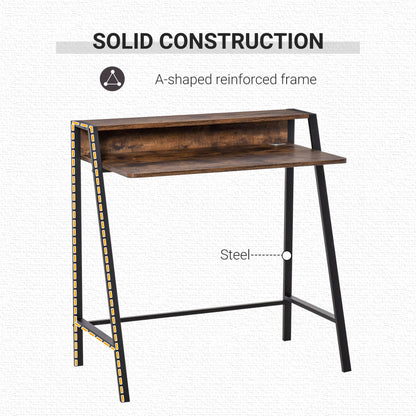 Hala 84cm Rustic Brown Compact Writing Desk With Integrated Storage Shelves