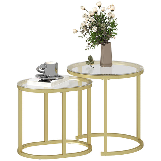 Roni Metal And Glass Clear Set Of 2 Nesting Side Tables With Steel Frames