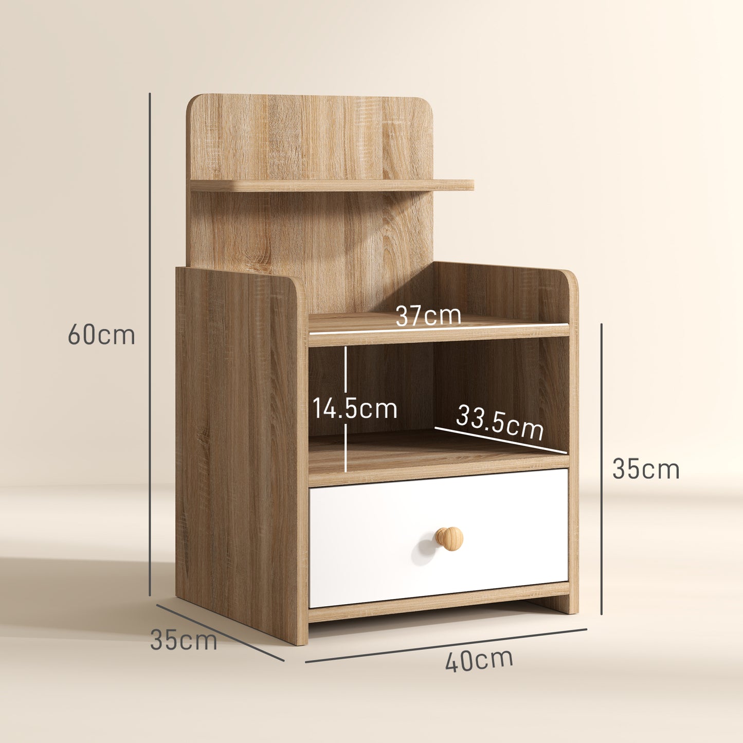 Tahadi White And Wood Effect Multi Storage Bedside Table