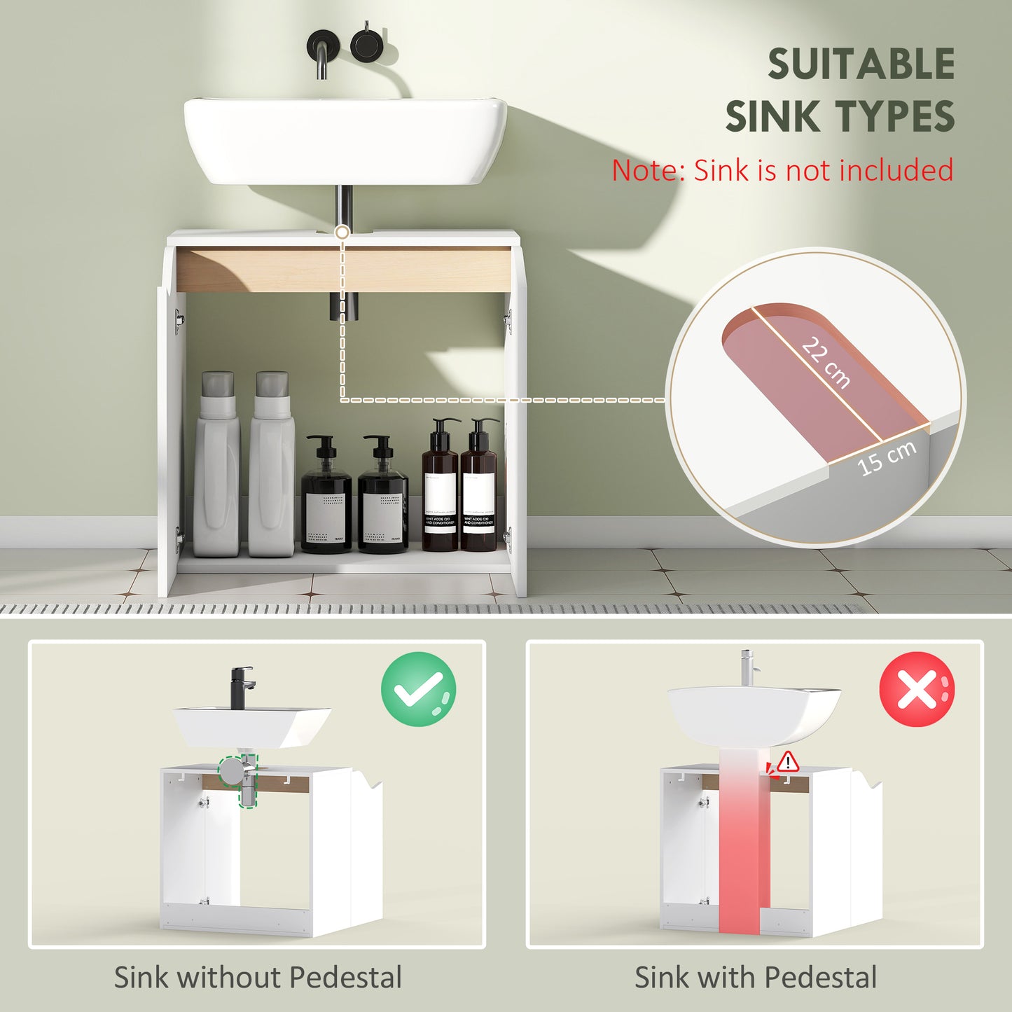 Lahane Under Sink Bathroom Storage Cabinet With Soft Close Doors White