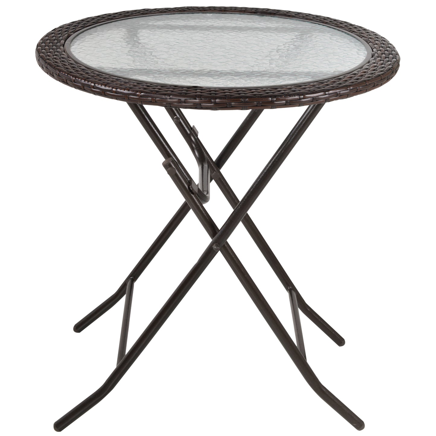 Lose Brown Rattan and Glass Round Folding Outdoor Bistro Table