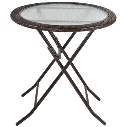 Lose Brown Rattan and Glass Round Folding Outdoor Bistro Table