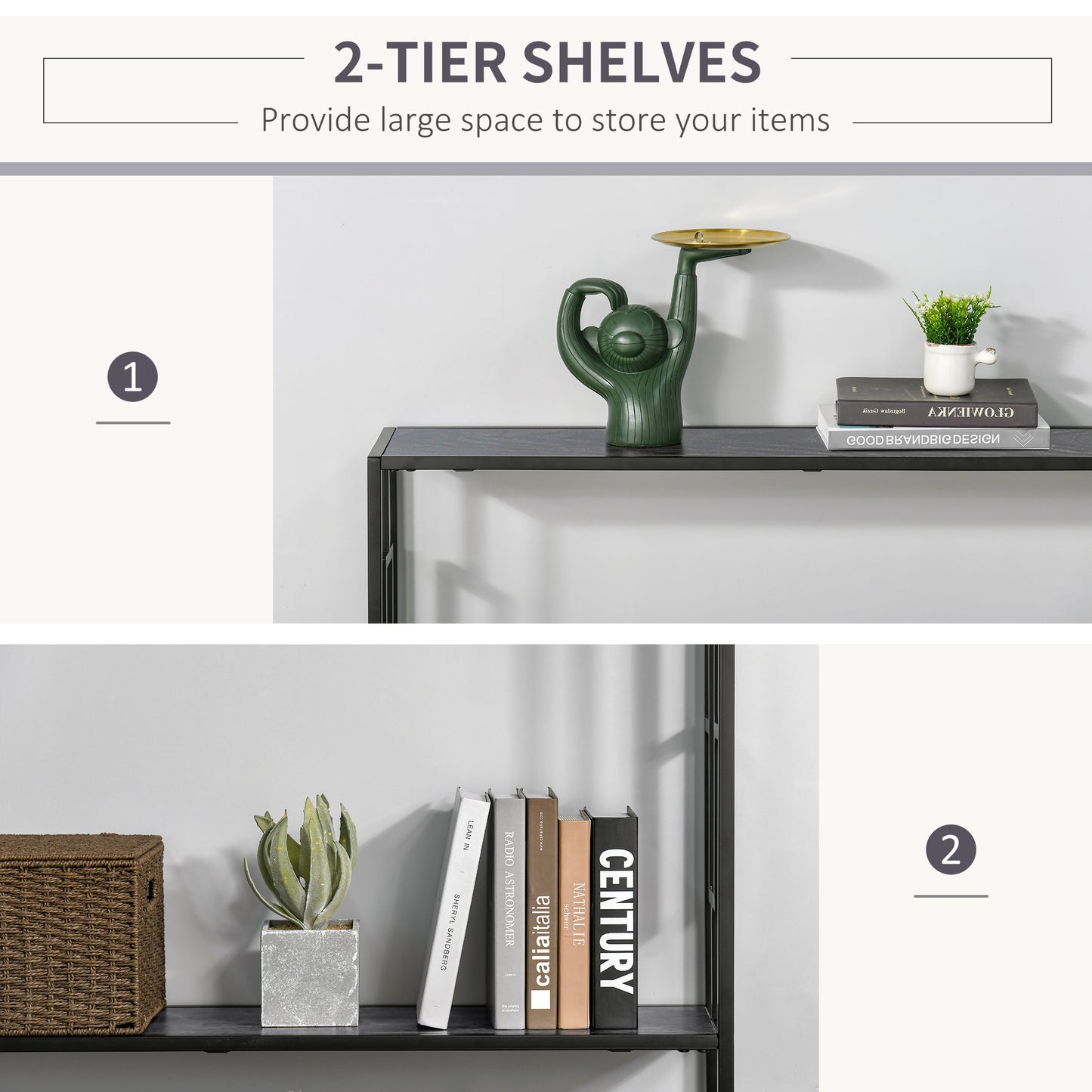 Comi 106cm Metal And Wooden Grey And Black Narrow Industrial Console Table With Bottom Shelf