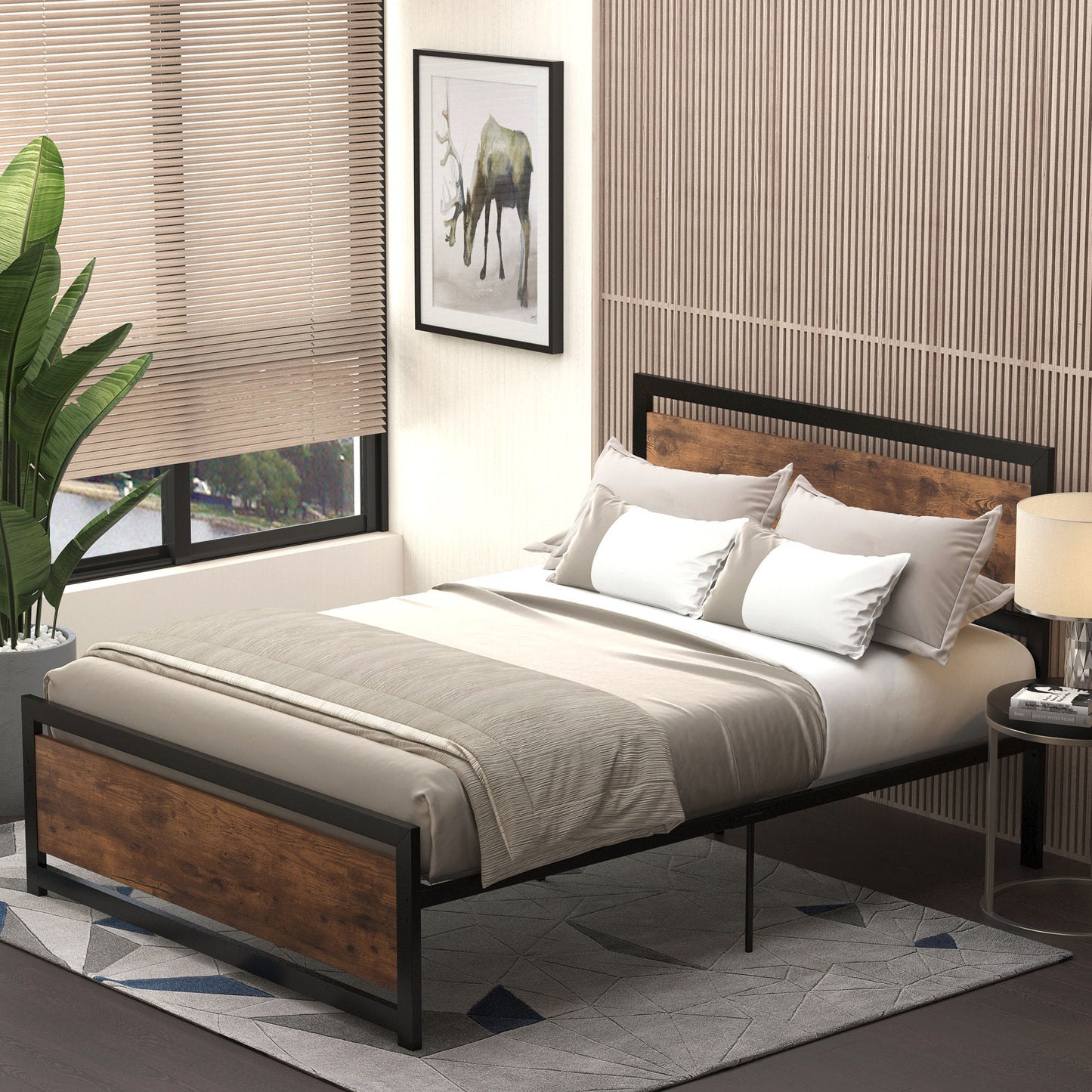 Vatoni 4FT6 Rustic Double Metal Bed Frame With Headboard and Footboard