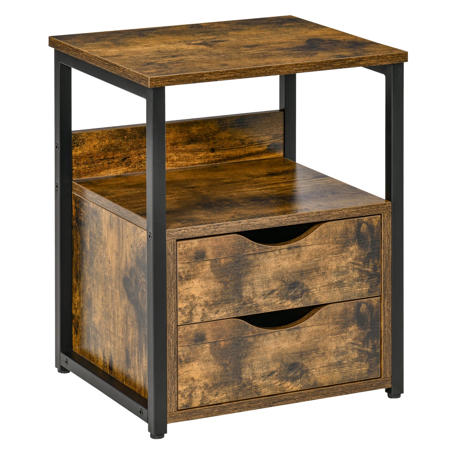 Liri Hael Small Rustic Brown Bedside Table With 2 Drawers And Top Shelf