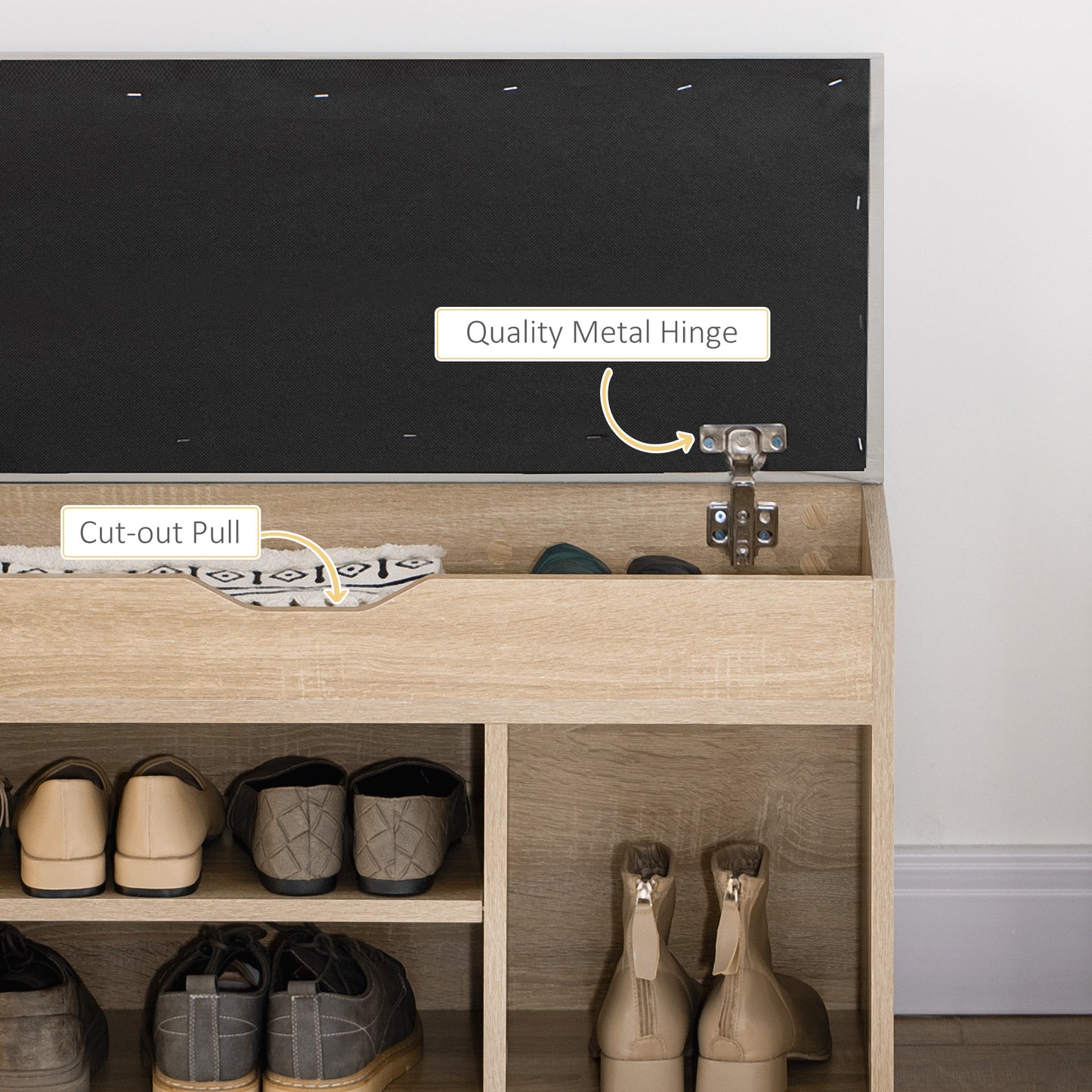 Sonala Wooden Oak Shoe Storage Bench With Hidden Compartment And Padded Seat